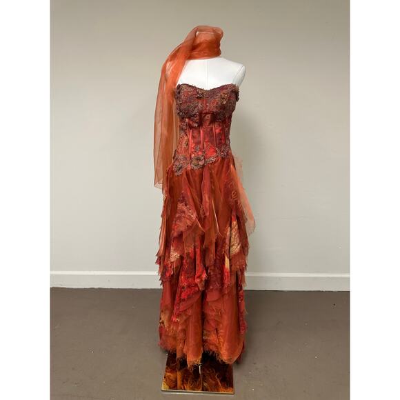 Custom Made Genevieve the Label Floral Applique Corset Maxi Dress Orange Size 4